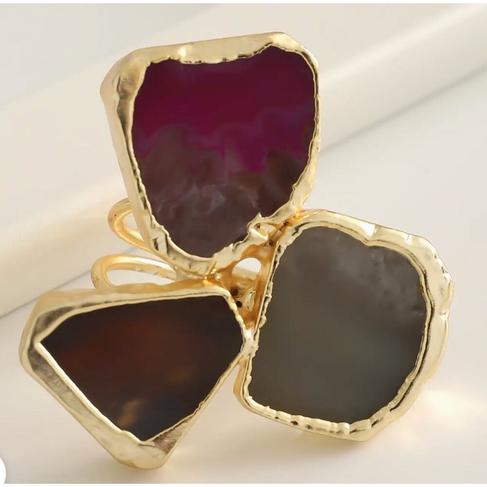 Gold Plated Three Stone Ring Colors Varies with Stones